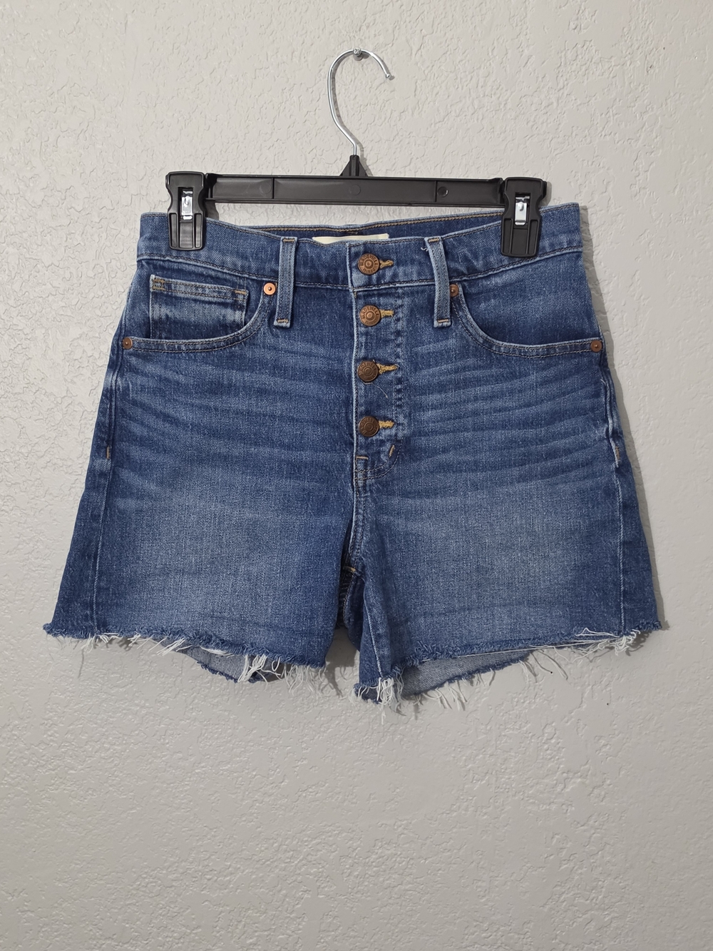 Madewell High Rise Denim Shorts Dark Wash Button Fly Cut Off Womens 25
